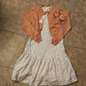 Kidichic Floral Kids Dress with Orange Cardigan